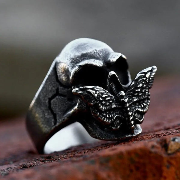 ULIKING JEWELRY RINGS Vintage Moth Skull Stainless Steel Ring 01