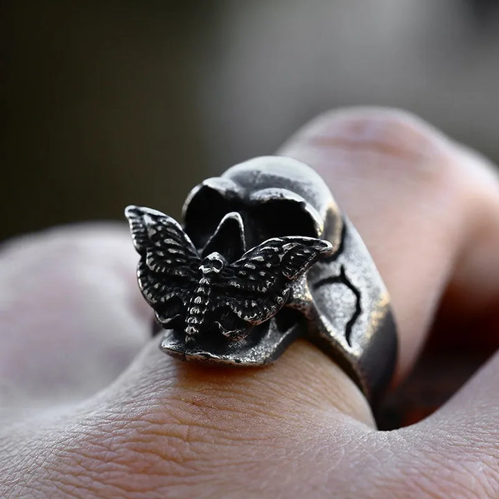 ULIKING JEWELRY RINGS Vintage Moth Skull Stainless Steel Ring 02