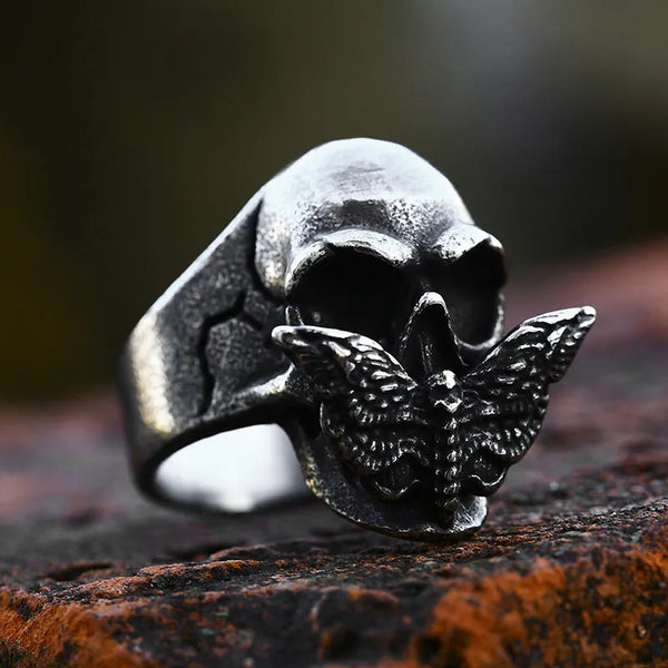 ULIKING JEWELRY RINGS Vintage Moth Skull Stainless Steel Ring 04