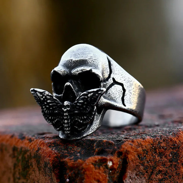 ULIKING JEWELRY RINGS Vintage Moth Skull Stainless Steel Ring 03