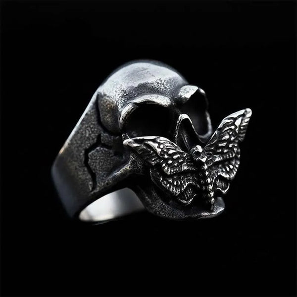ULIKING JEWELRY RINGS Vintage Moth Skull Stainless Steel Ring 07