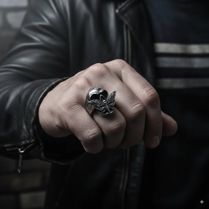 ULIKING JEWELRY RINGS Vintage Moth Skull Stainless Steel Ring 08