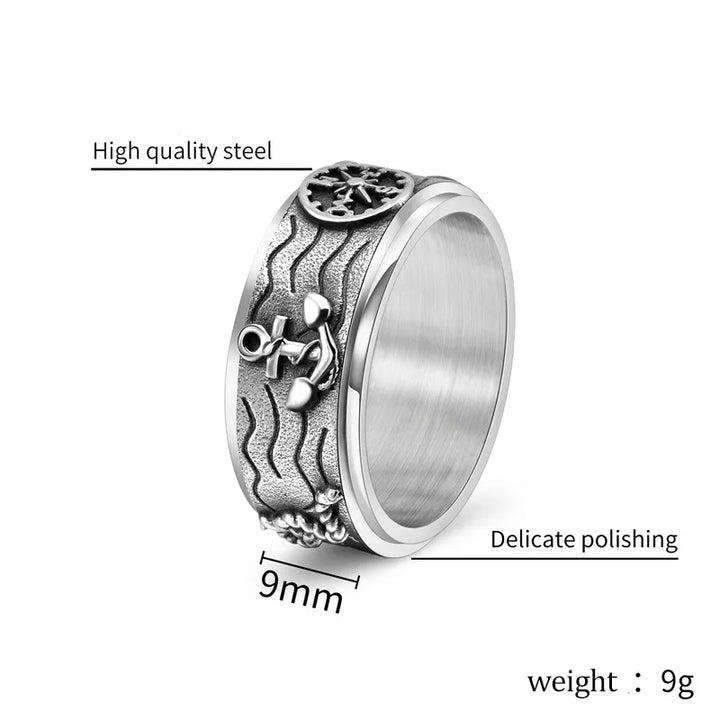 ULIKING JEWELRY RINGS Vintage Pirate Anchor Compass Spinner Ring 05
