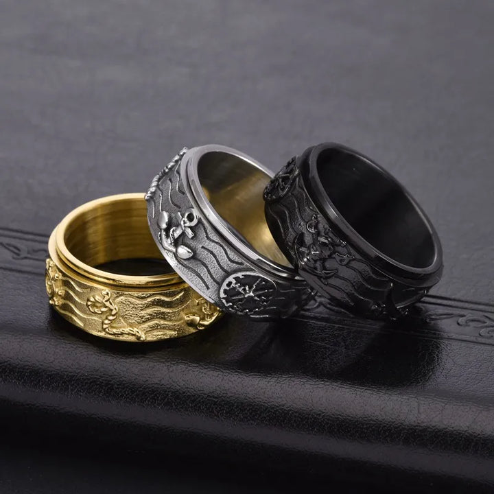 ULIKING JEWELRY RINGS Vintage Pirate Anchor Compass Spinner Ring 06
