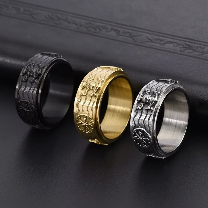 ULIKING JEWELRY RINGS Vintage Pirate Anchor Compass Spinner Ring 07