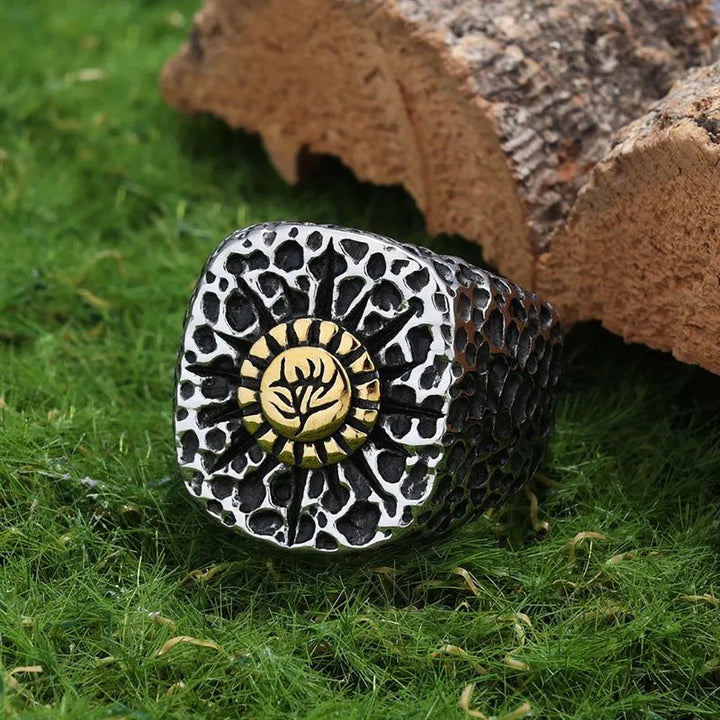 ULIKING JEWELRY RINGS Vintage Pitted floral Stainless Steel Ring 02