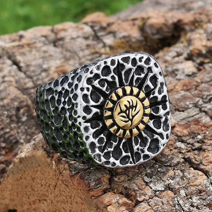 ULIKING JEWELRY RINGS Vintage Pitted floral Stainless Steel Ring 03
