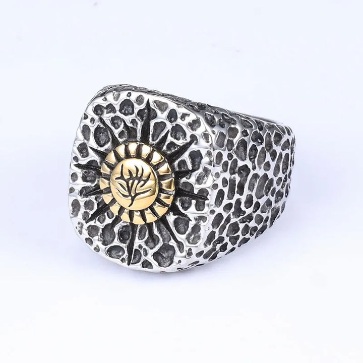 ULIKING JEWELRY RINGS Vintage Pitted floral Stainless Steel Ring 04