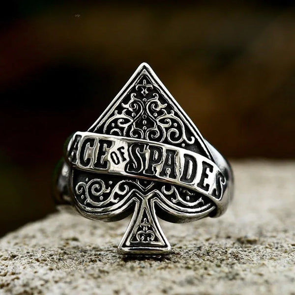 ULIKING JEWELRY RINGS Vintage Poker Spades Rune Stainless Steel Ring 01