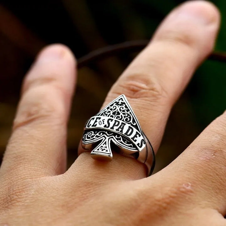ULIKING JEWELRY RINGS Vintage Poker Spades Rune Stainless Steel Ring 02