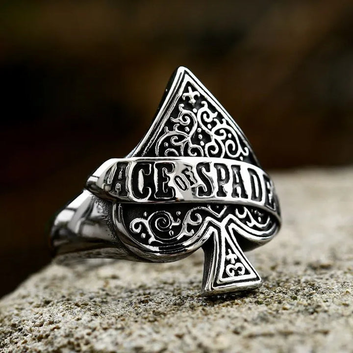 ULIKING JEWELRY RINGS Vintage Poker Spades Rune Stainless Steel Ring 03