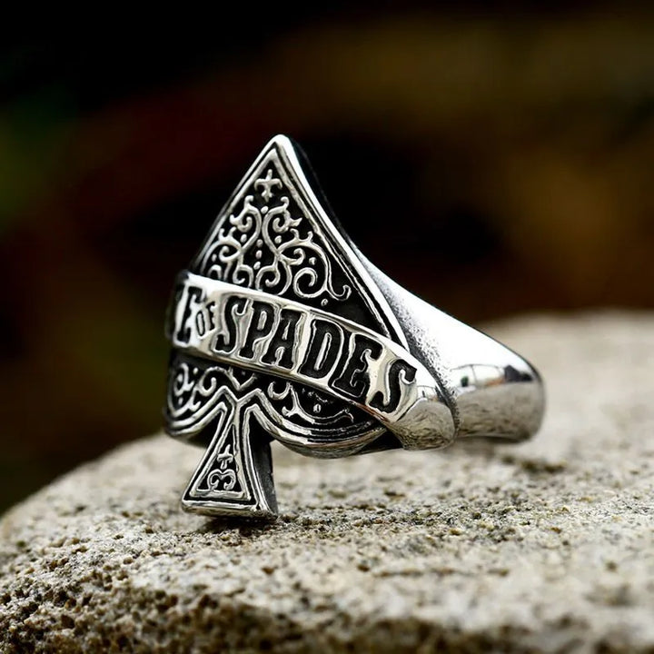 ULIKING JEWELRY RINGS Vintage Poker Spades Rune Stainless Steel Ring 04
