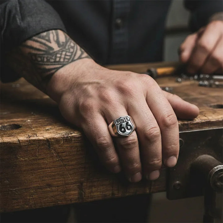 ULIKING JEWELRY RINGS Vintage Route 66 Stainless Steel Ring 06