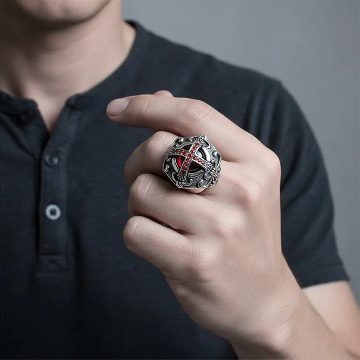 ULIKING JEWELRY RINGS Vintage Ruby Stainless Steel Ring 06