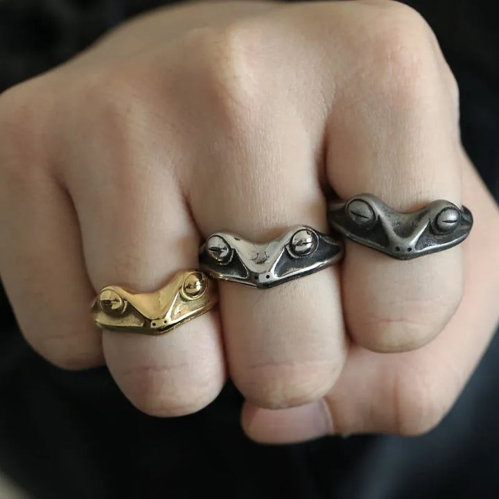 ULIKING JEWELRY RINGS   Vintage Simple Stainless Steel Frog Ring 02