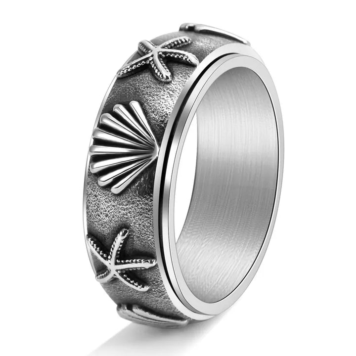 ULIKING JEWELRY RINGS Vintage Starfish  Shells  Steel Spinner Ring 01