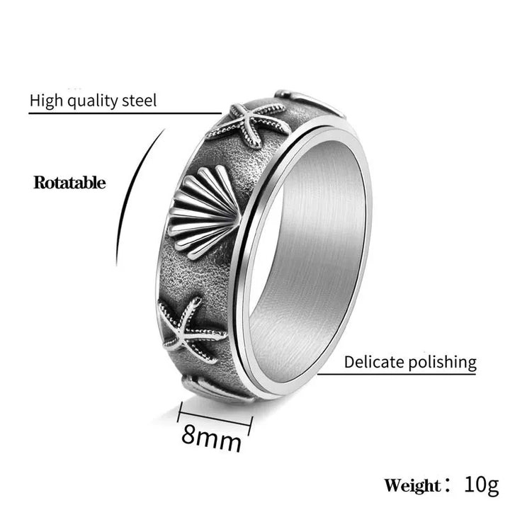 ULIKING JEWELRY RINGS Vintage Starfish  Shells  Steel Spinner Ring 03