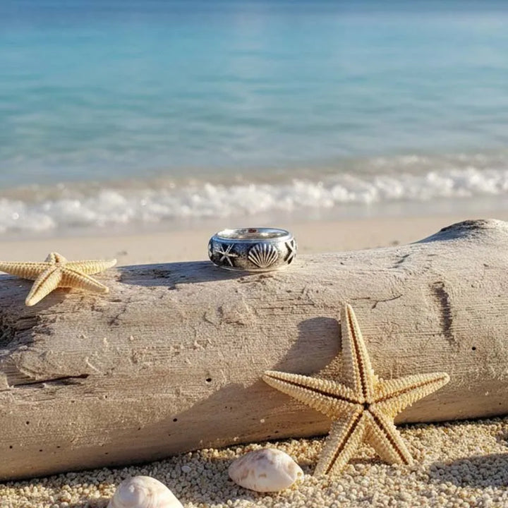 ULIKING JEWELRY RINGS Vintage Starfish  Shells  Steel Spinner Ring 04
