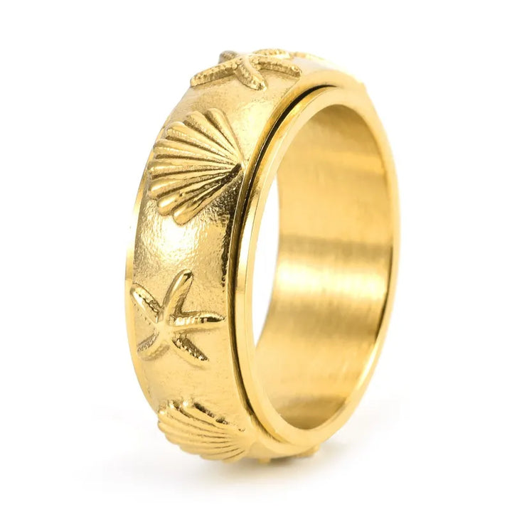 ULIKING JEWELRY RINGS Vintage Starfish  Shells  Steel Spinner Ring 07