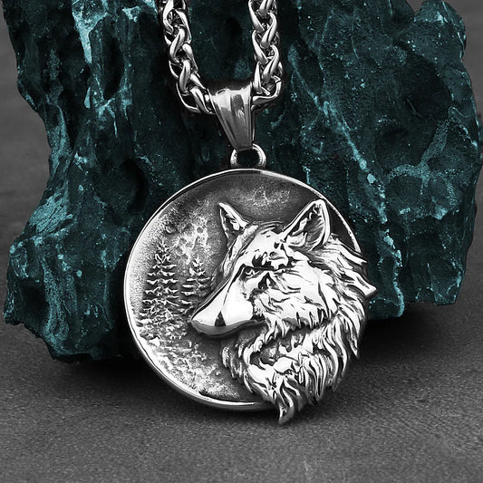 ULIKING JEWELRY PENDANT Vintage Viking Double Sided Wolf Head Stainless Steel Pendant  01