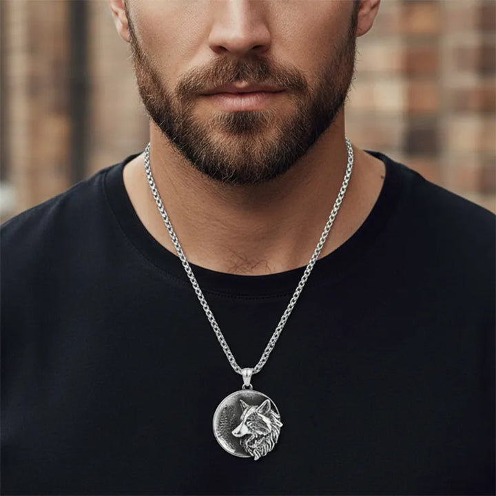 ULIKING JEWELRY PENDANT Vintage Viking Double Sided Wolf Head Stainless Steel Pendant  05