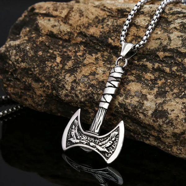 ULIKING JEWELRY PENDANTS Vintage Viking Double sided hatchet Stainless Steel Pendant Necklace 01