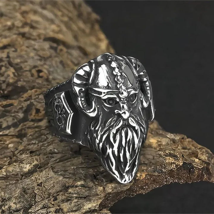 ULIKING JEWELRY RINGS  Vintage Viking Ram-Horn Helmet Warrior Ring  01
