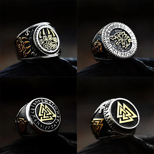 ULIKING JEWELRY RINGS  Vintage Viking Rune Animal Stainless Steel Ring 01