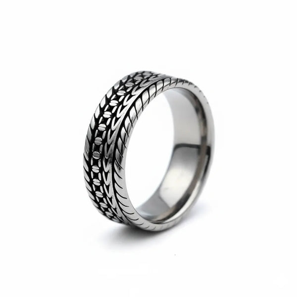Anello in acciaio inossidabile con motivo a grano vintage