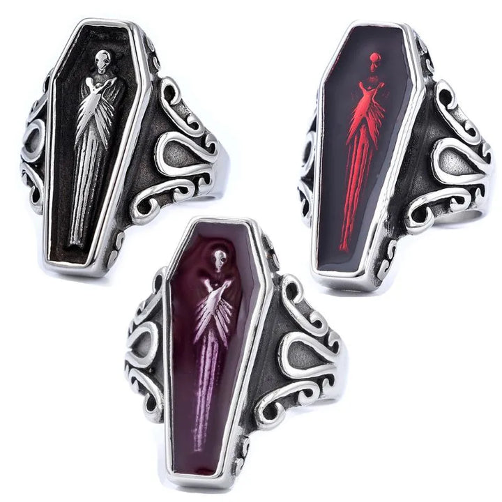 ULIKING JEWELRY RINGS  Vintage Zombie Coffin Stainless Steel Ring  01
