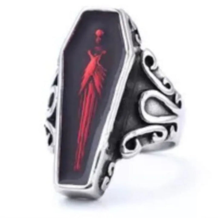 ULIKING JEWELRY RINGS  Vintage Zombie Coffin Stainless Steel Ring  02
