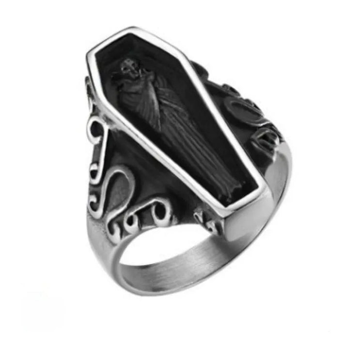 ULIKING JEWELRY RINGS  Vintage Zombie Coffin Stainless Steel Ring  03