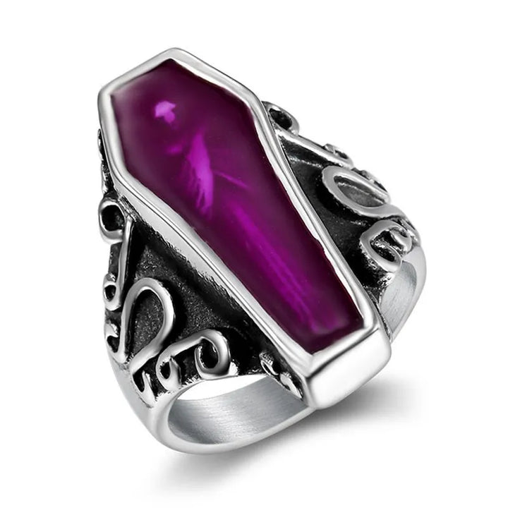 ULIKING JEWELRY RINGS  Vintage Zombie Coffin Stainless Steel Ring  04