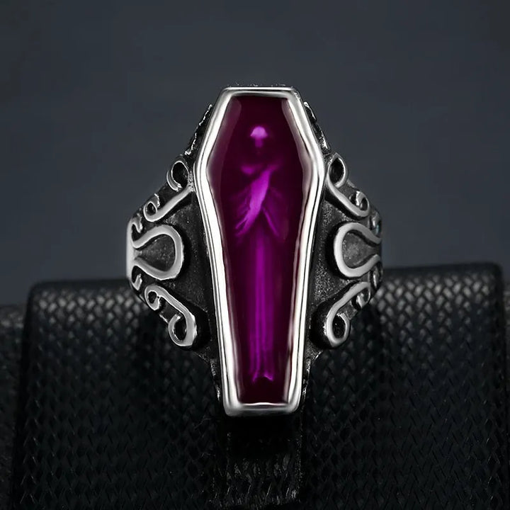 ULIKING JEWELRY RINGS  Vintage Zombie Coffin Stainless Steel Ring  05