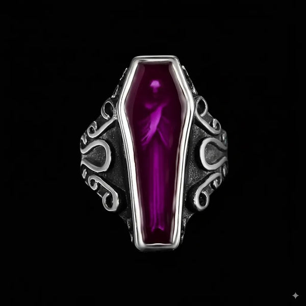 ULIKING JEWELRY RINGS  Vintage Zombie Coffin Stainless Steel Ring  07