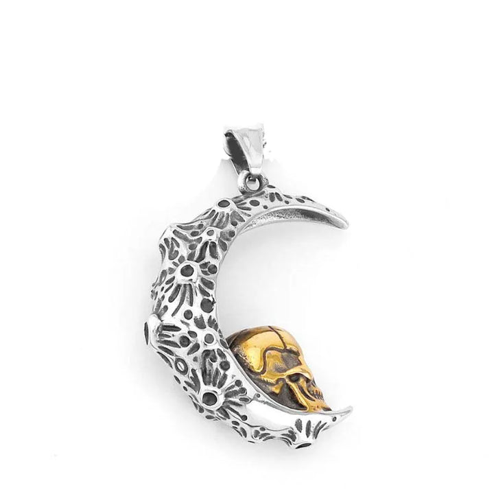 ULIKING JEWELRY PENDANTS Gothic Crescent with Gold Skull Pendant Necklace 05