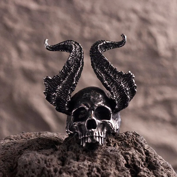 ULIKING JEWELRY RINGS   Punk Sheep Horns Skull Ring 01