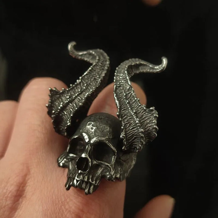 ULIKING JEWELRY RINGS   Punk Sheep Horns Skull Ring 05