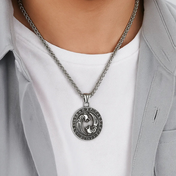 ULIKING JEWELRY PENDANTS Viking Double Wolf with Rune Stainless Steel Pendant 02