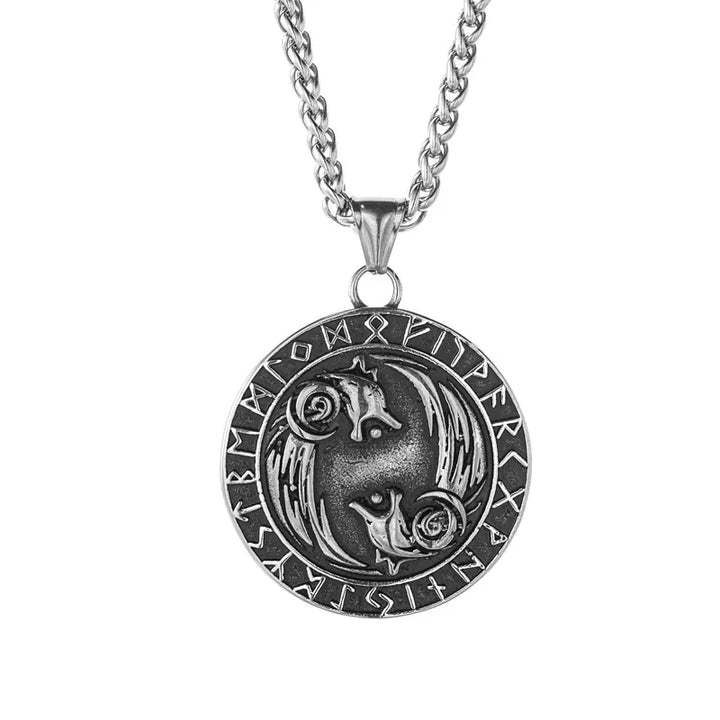 ULIKING JEWELRY PENDANTS Viking Double Wolf with Rune Stainless Steel Pendant 06