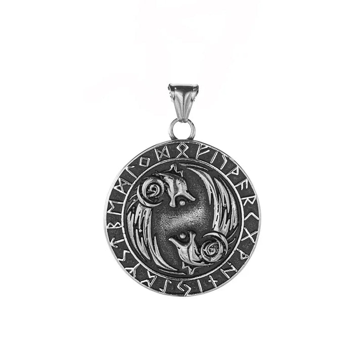 ULIKING JEWELRY PENDANTS Viking Double Wolf with Rune Stainless Steel Pendant 07
