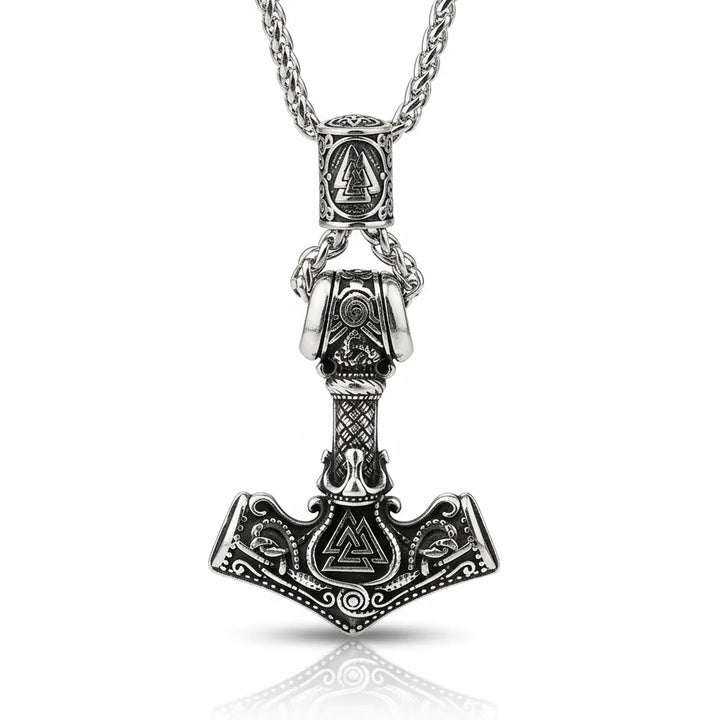 ULIKING JEWELRY PENDANTS Viking Thor‘s Hammer Engraved Valknut Stainless Steel Pendant Necklace 07
