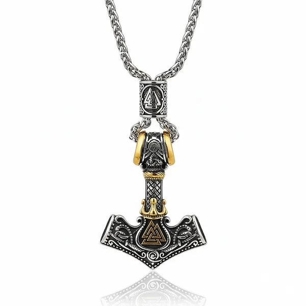 ULIKING JEWELRY PENDANTS Viking Thor‘s Hammer Engraved Valknut Stainless Steel Pendant Necklace 03