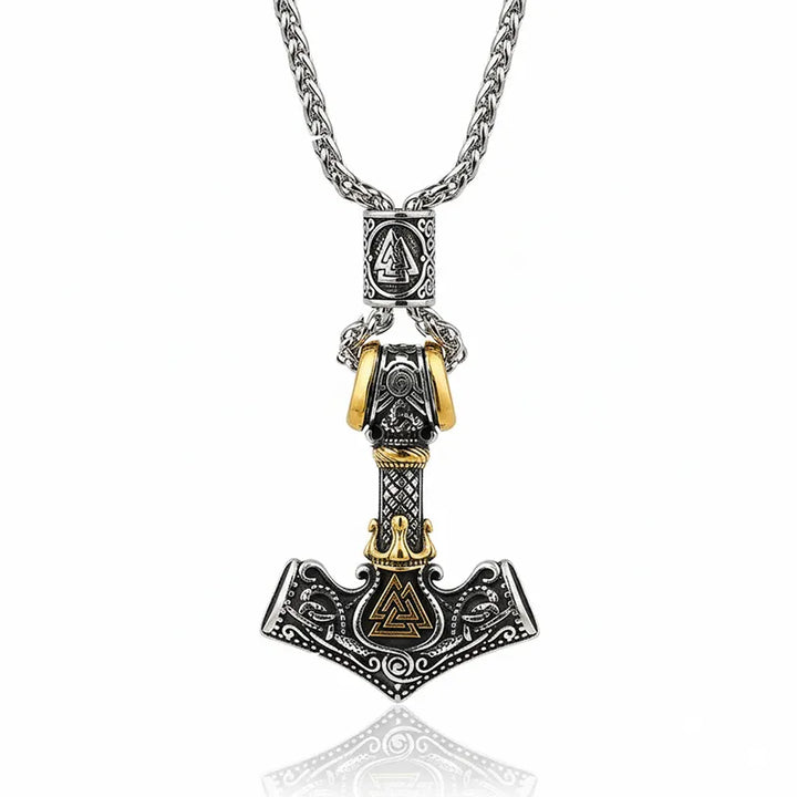 ULIKING JEWELRY PENDANTS Viking Thor‘s Hammer Engraved Valknut Stainless Steel Pendant Necklace 03