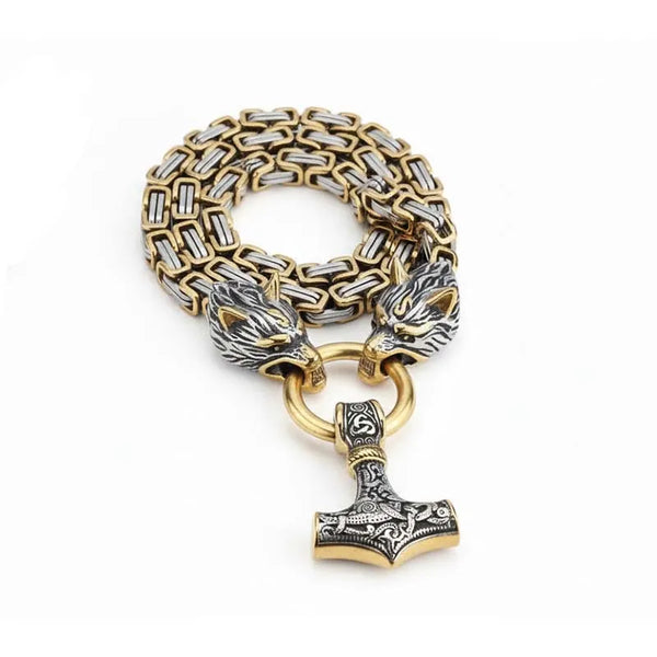  ULIKING JEWELRY PENDANTS Viking Wolf Head Thor's Hammer Pendant 05