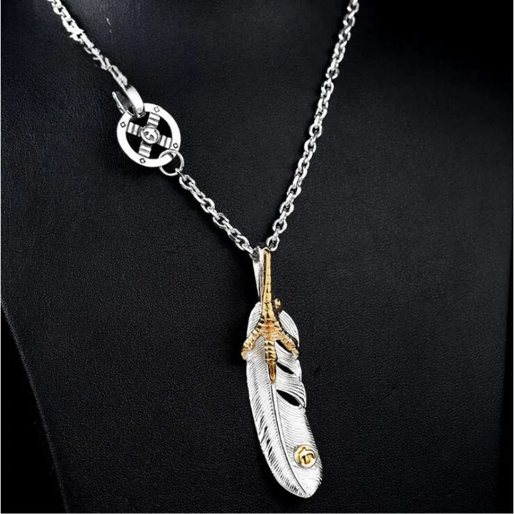 ULIKING JEWELRY PENDANTS Vintage Eagle Claw Feather Stainless Steel Pendant Necklace Platinum