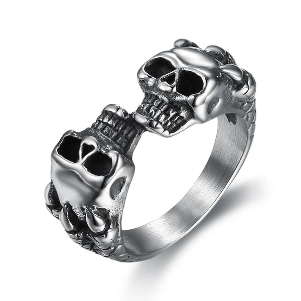 ULIKING JEWELRY RINGS Vintage Gothic Stainless Steel Unisex Double Skull Ring 05