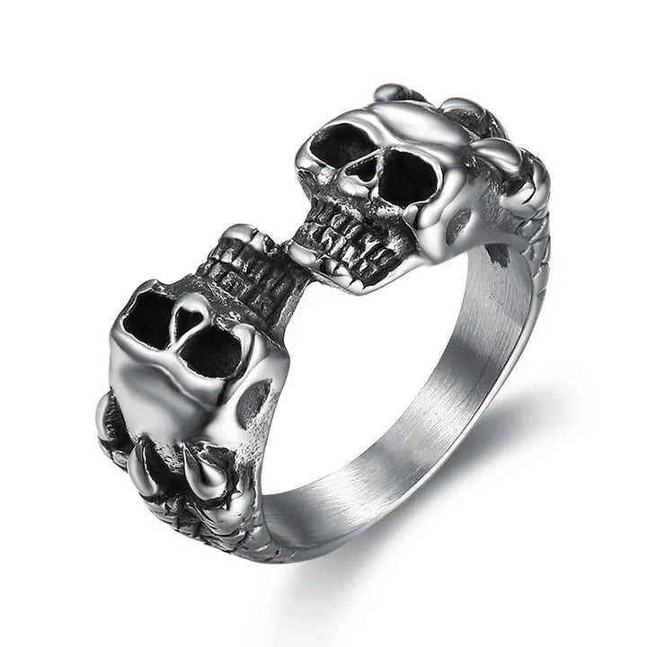 ULIKING JEWELRY RINGS Vintage Gothic Stainless Steel Unisex Double Skull Ring 05