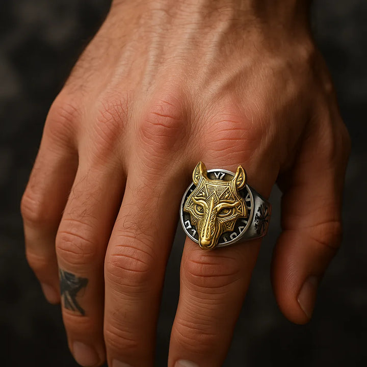 ULIKING JEWELRY RINGS Vintage  Viking Rune Wolf Head Compass Ring 06