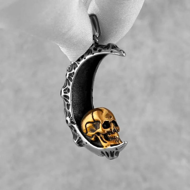 ULIKING JEWELRY PENDANTS Gothic Crescent with Gold Skull Pendant Necklace Pendant Only